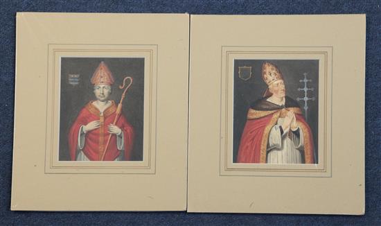 19th century English School Portraits of Bishops, 6 x 4.75in., unframed